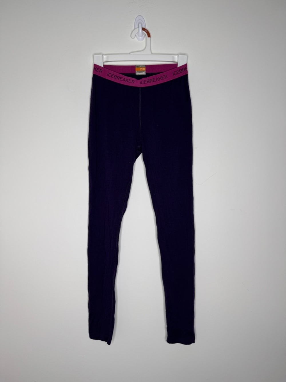 Icebreaker Women's Dark Purple Leggings with Pink Waistband Merino 200 S Small